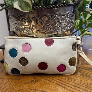 RARE Coach Vintage Y2K Multicolor Polka Dot Appliqué Leather Wristlet